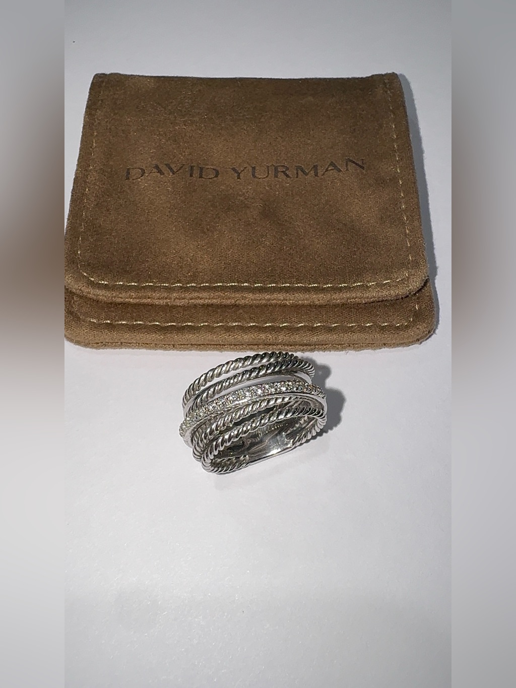 David Yurman Crossover Ring Sterling Silver With Diamonds Size 7